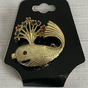 Whale Spraying Multi-Color Crystals Brooch